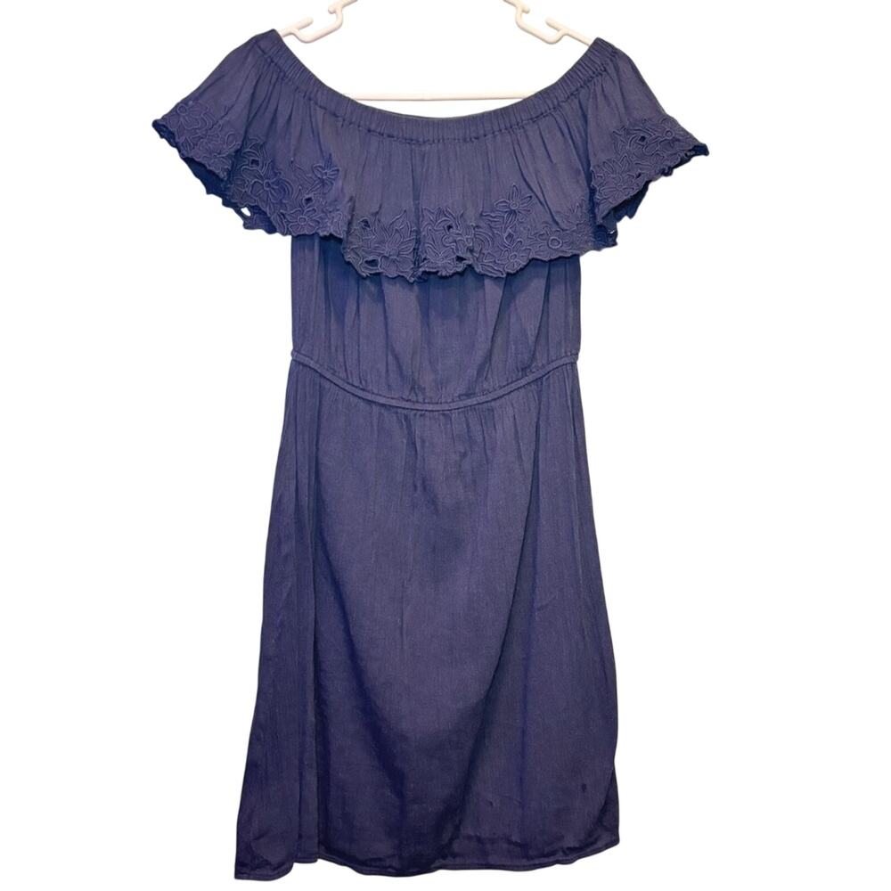 LOFT Navy Off-Shoulder Ruffle Neck Beach Vacation Coverup Dress | Size Small
